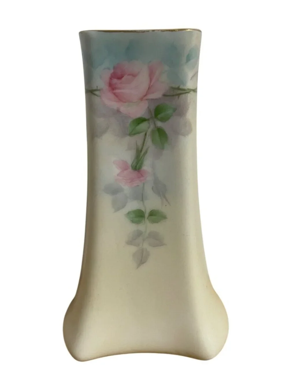 Pirkenhammer Hand Painted Porcelain Hat Pin Vase Gotham Pink Rose Vintage 1920s